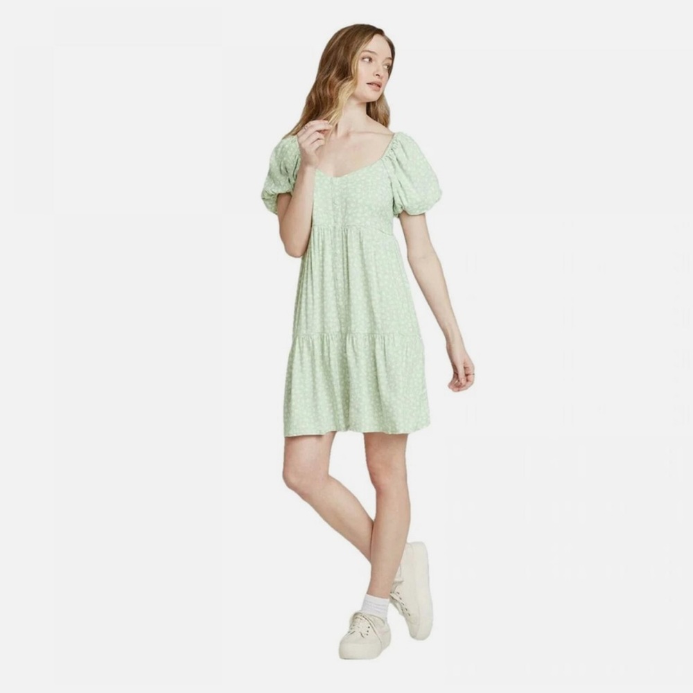 wild fable light green & white floral mini dress